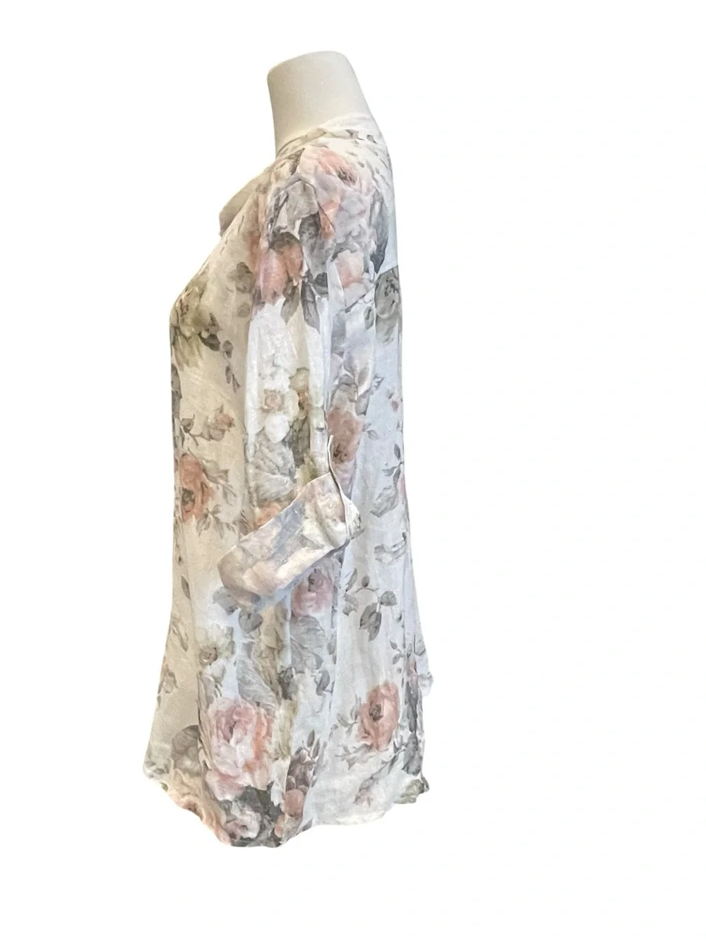 W made in Italy Floral Split-Neck Linen Tunic Top - White